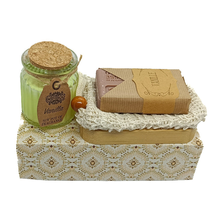 Cadeaupakket Vanille met natuurlijke zeep en geurkaars met mooie verpakking