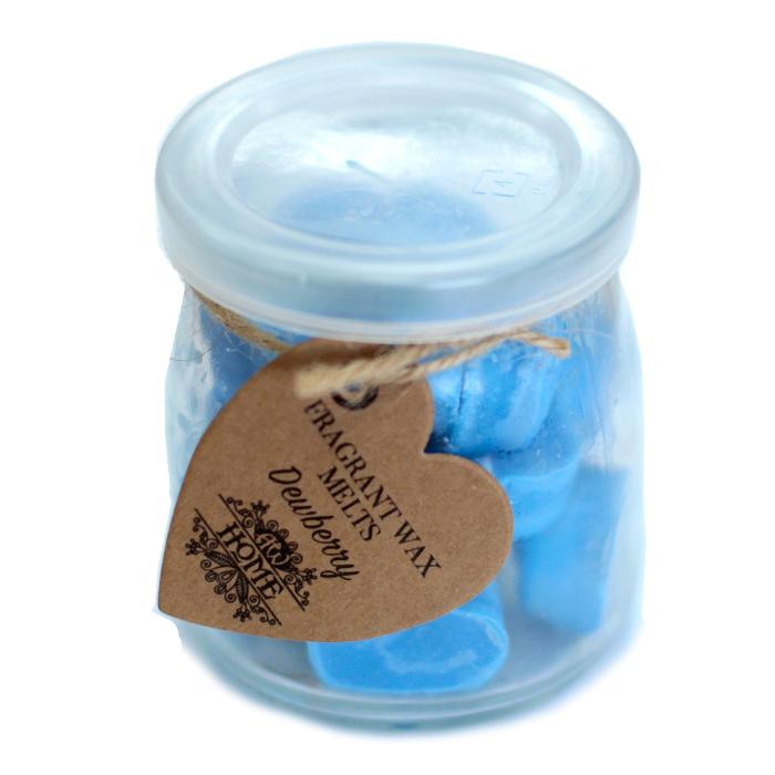 Glazen pot met soja was melts in de geur van dewberry, met een frisse, fruitige geur die doet denken aan de natuur.